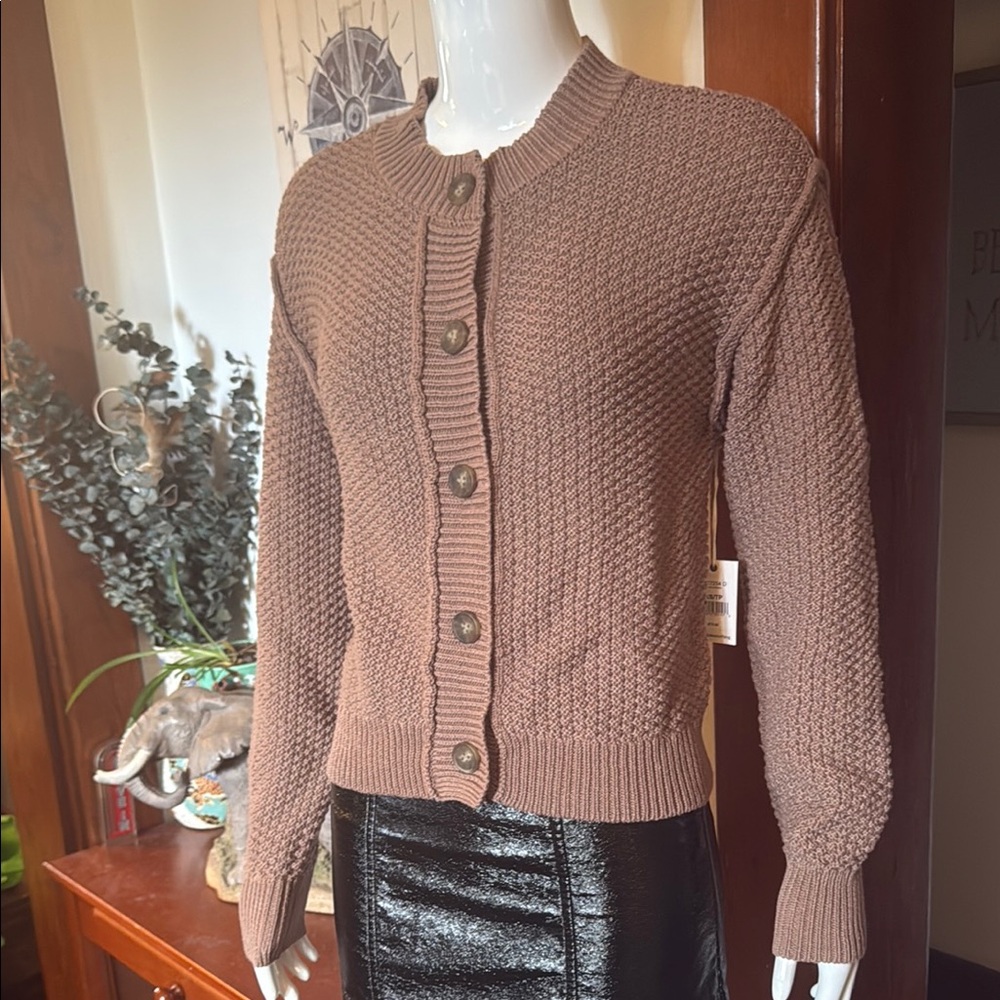 NWT DeX size XS baggy Women's Brown Button-Up Sweater